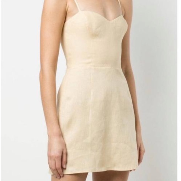 Reformation Yellow Roarke Mini Linen Sweetheart Sleeveless Parmesan color - Picture 3 of 12